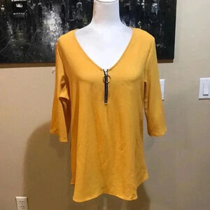 Alison Andrews Zipper Front Round Hem Tunic Top 3/4 Sleeves-XL